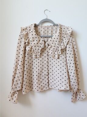 Cream Polka Dot Ruffle Blouse